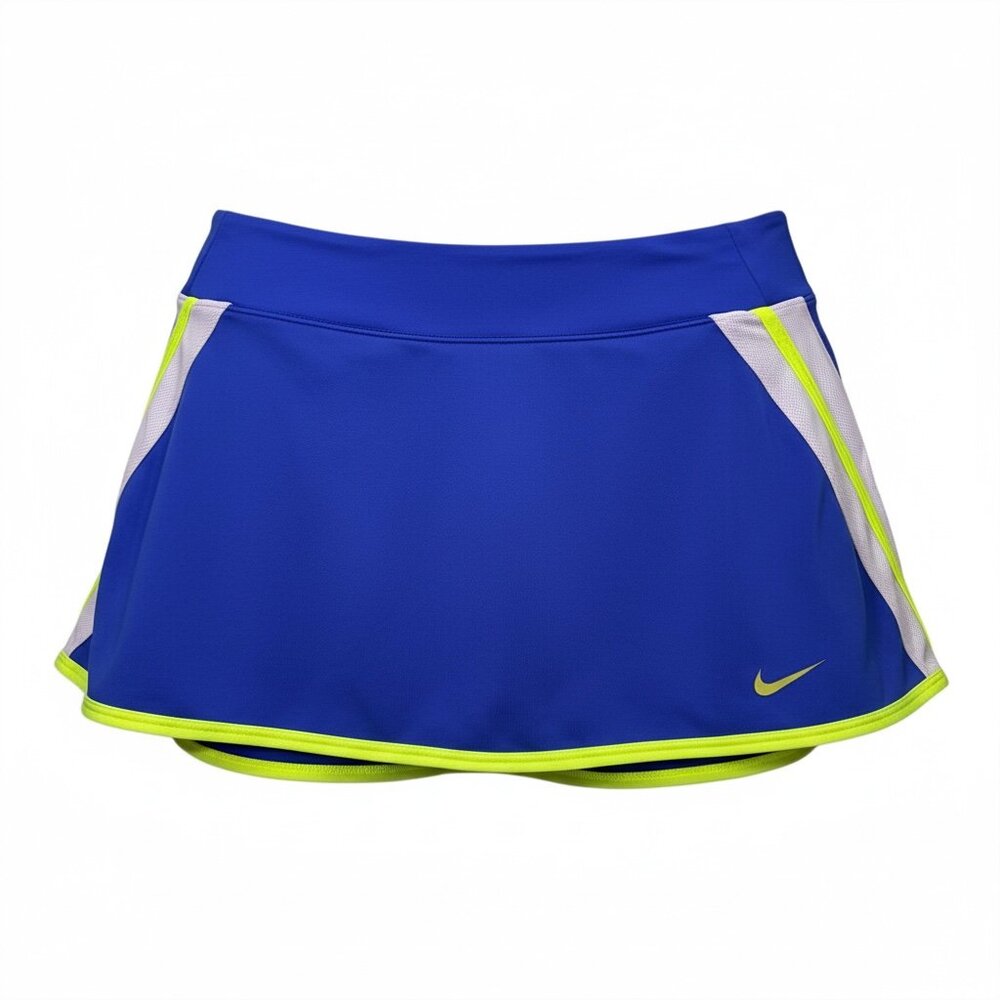 Nike Dri-Fit Tennis Skirt Skort Royal Blue Neon Volt Yellow Mesh Trim Size L - Picture 9 of 9